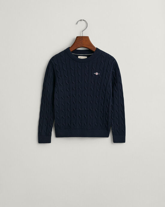Camisola com decote redondo em malha entrançada de algodão Shield Kids