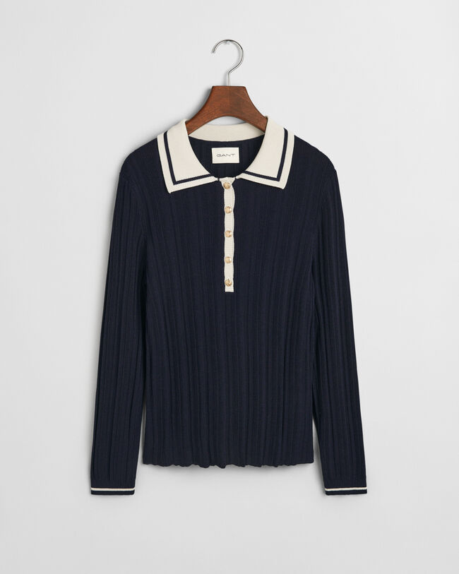 Camisola de malha canelada estilo polo Contrast