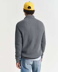 Camisola de malha com meio fecho em algodão texturizado