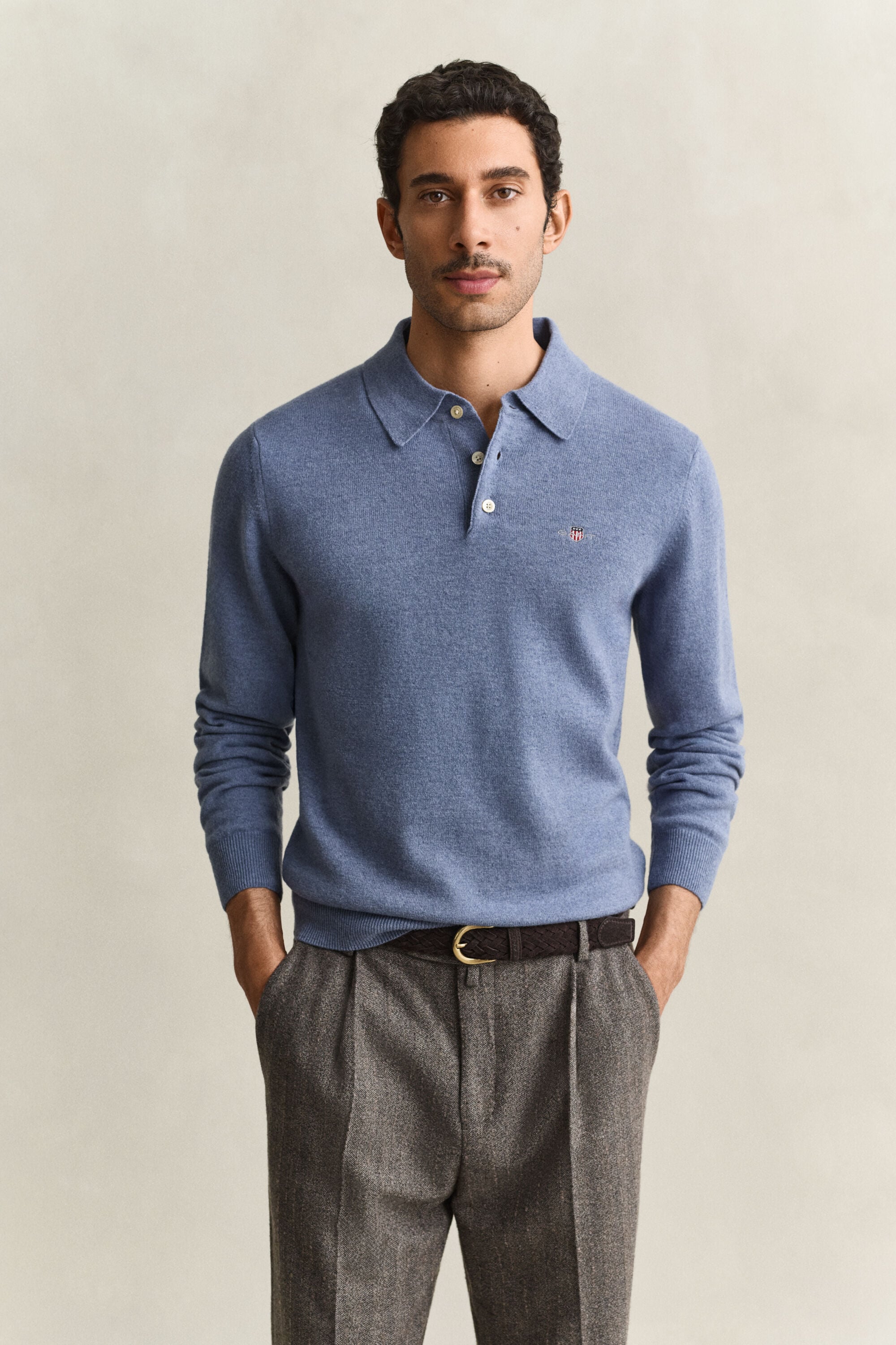 Camisola de malha tipo polo em lã extrafina