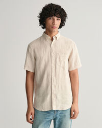 Camisa de linho com manga curta Houndstooth regular fit