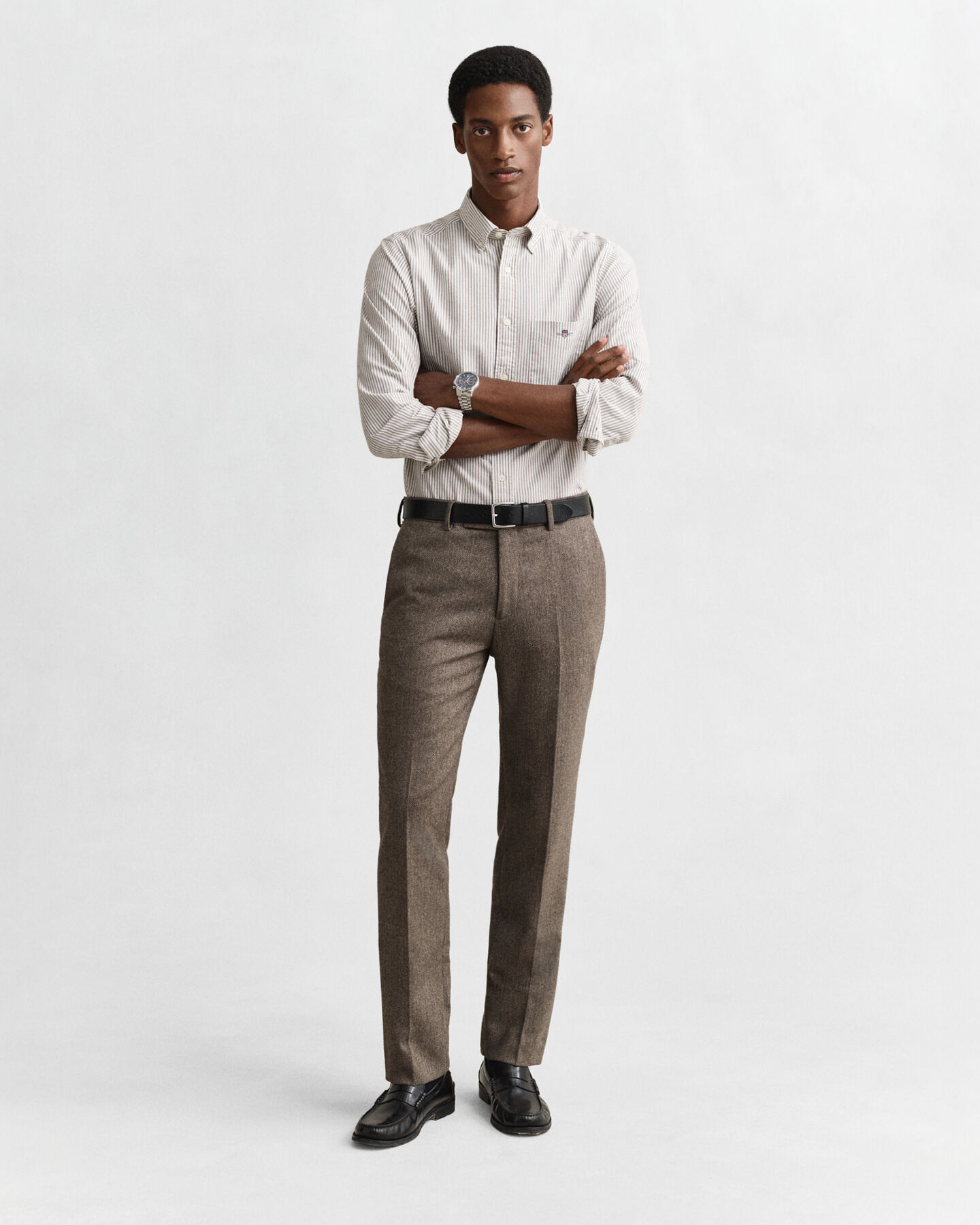 Camisa Oxford clássica com riscas finas regular fit