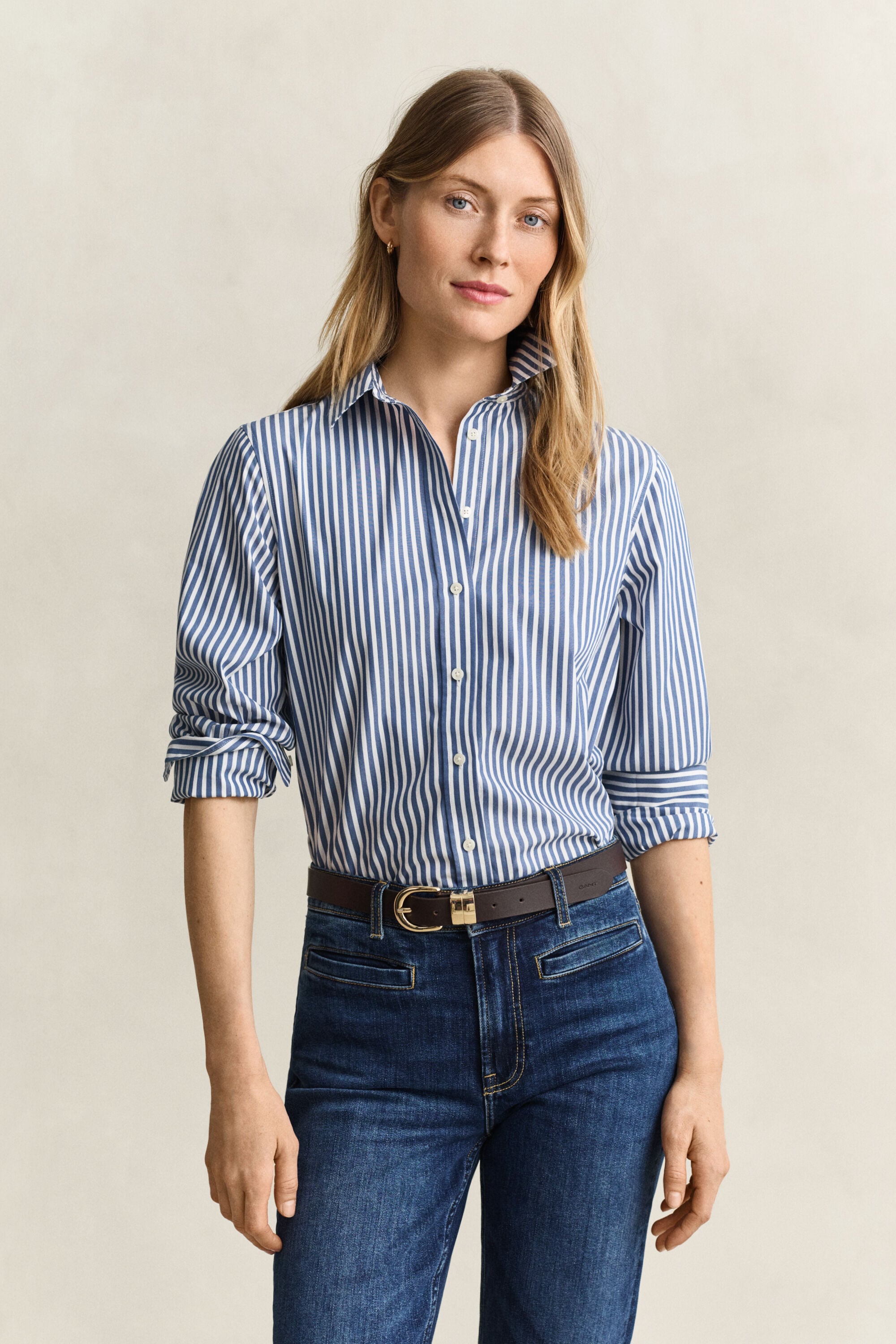 Camisa em popelina às riscas Classic regular fit