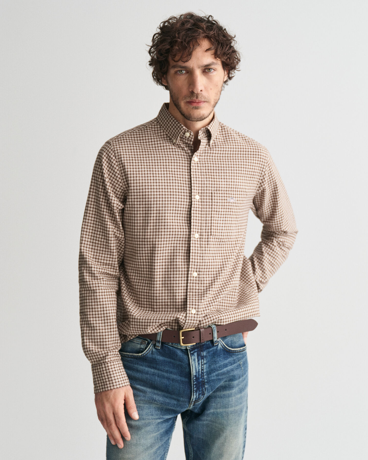 Camisa de flanela com micropadr&atilde;o de xadrez regular fit