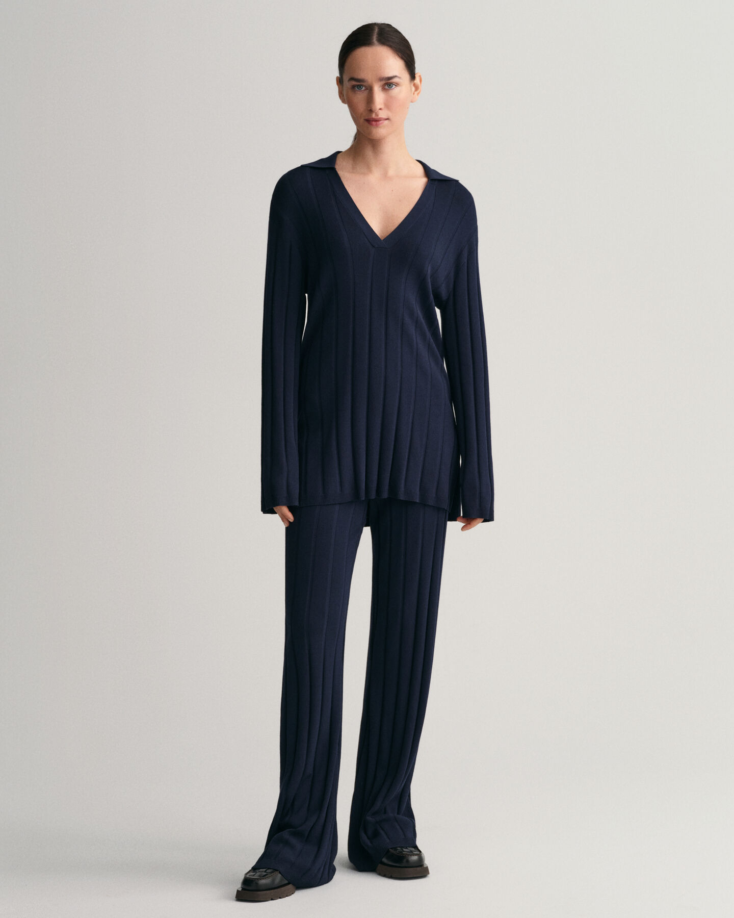 Calças em malha canelada