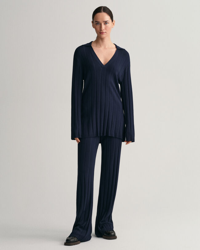 Calças em malha canelada