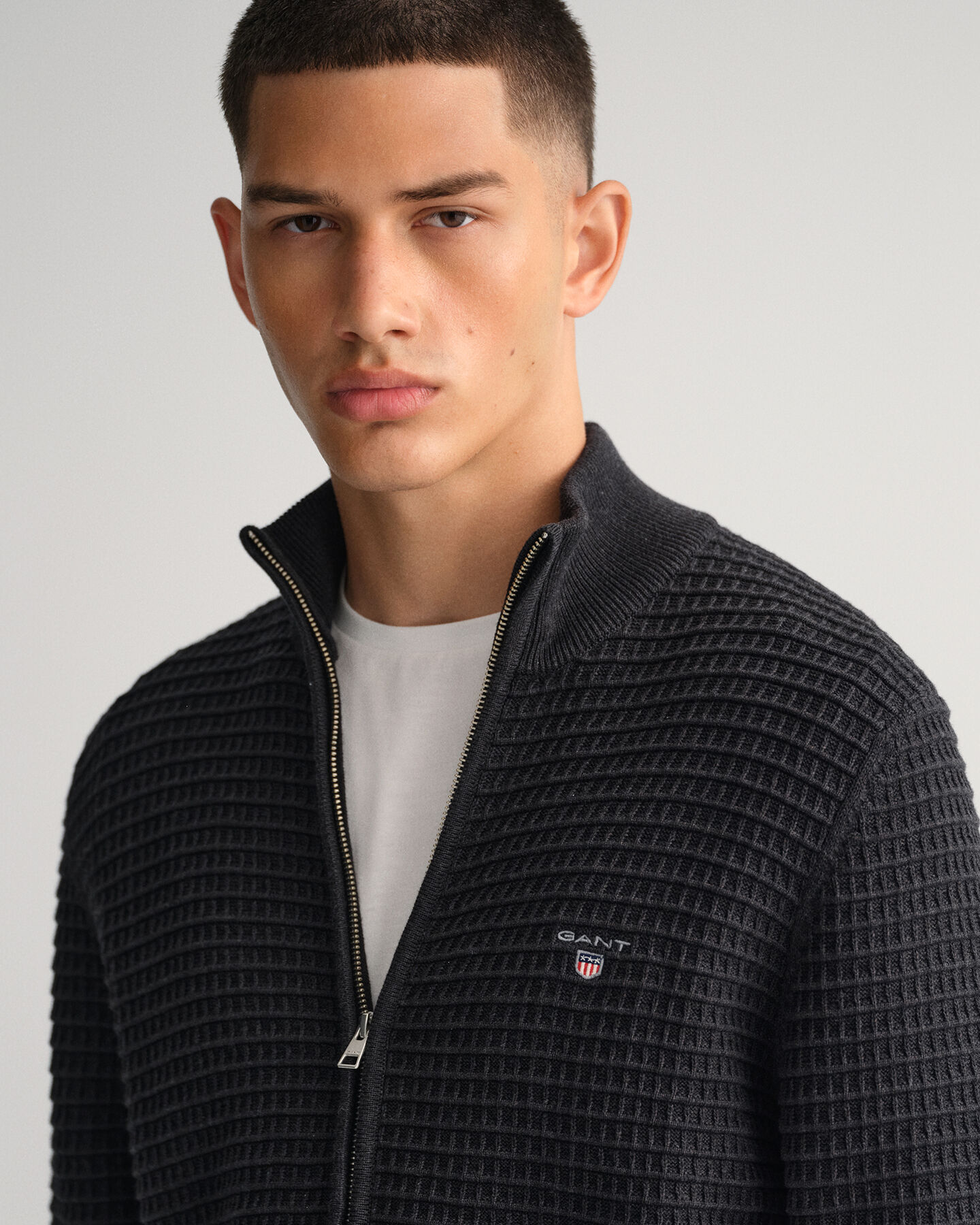 Sweatshirt com fecho de correr em algodão Texture