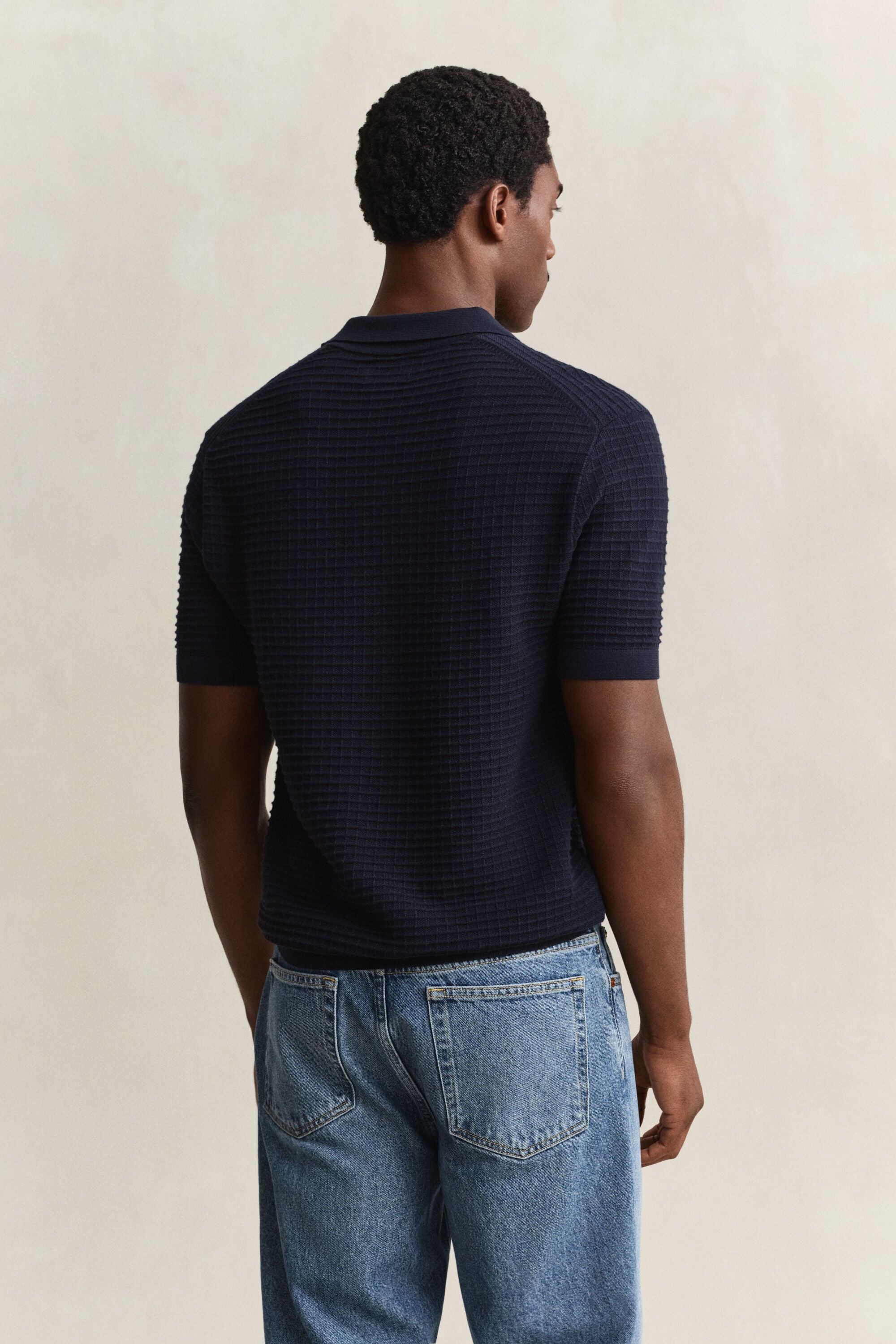 Camisola de malha texturizada tipo polo