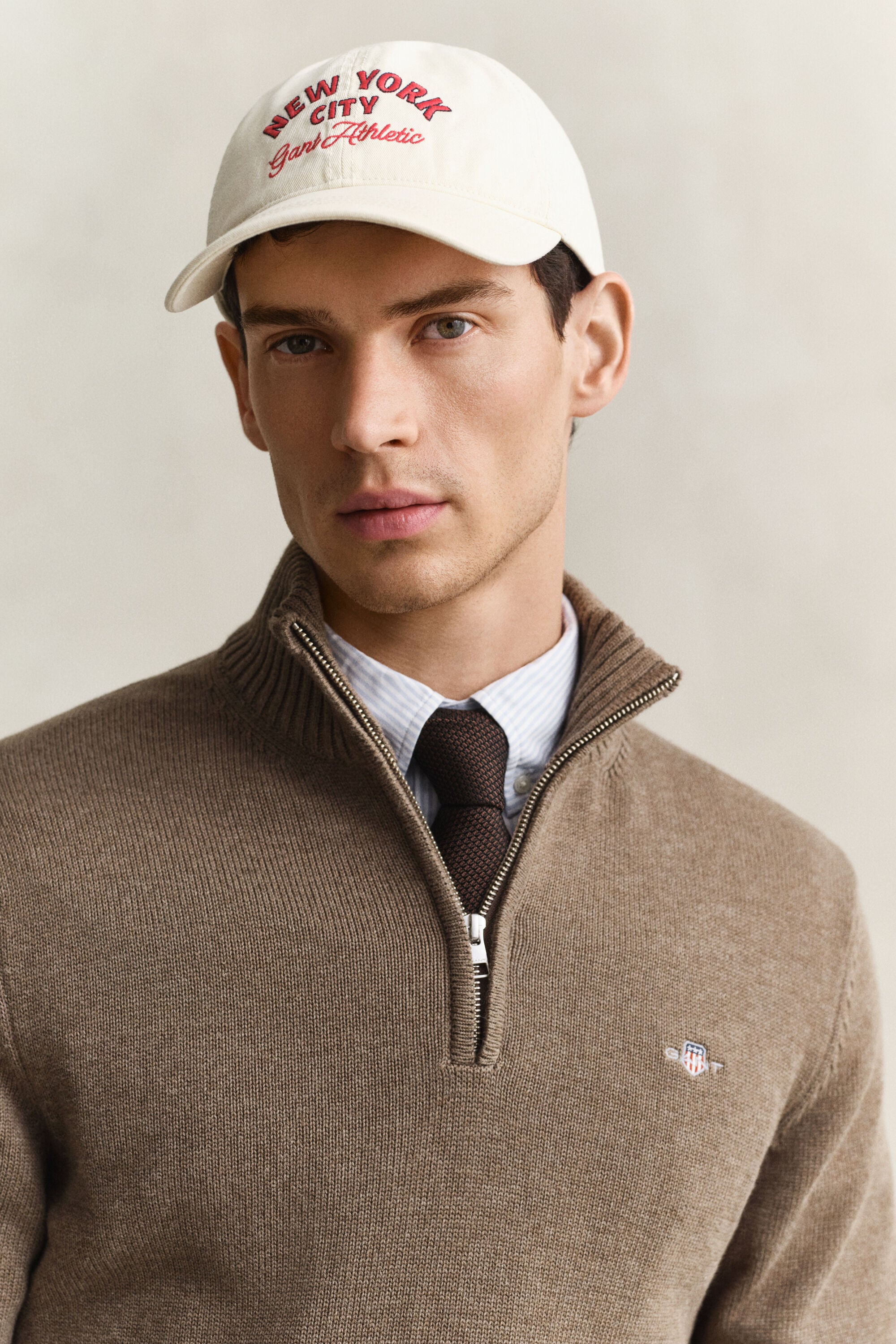 Camisola de malha em algodão com meio fecho Casual