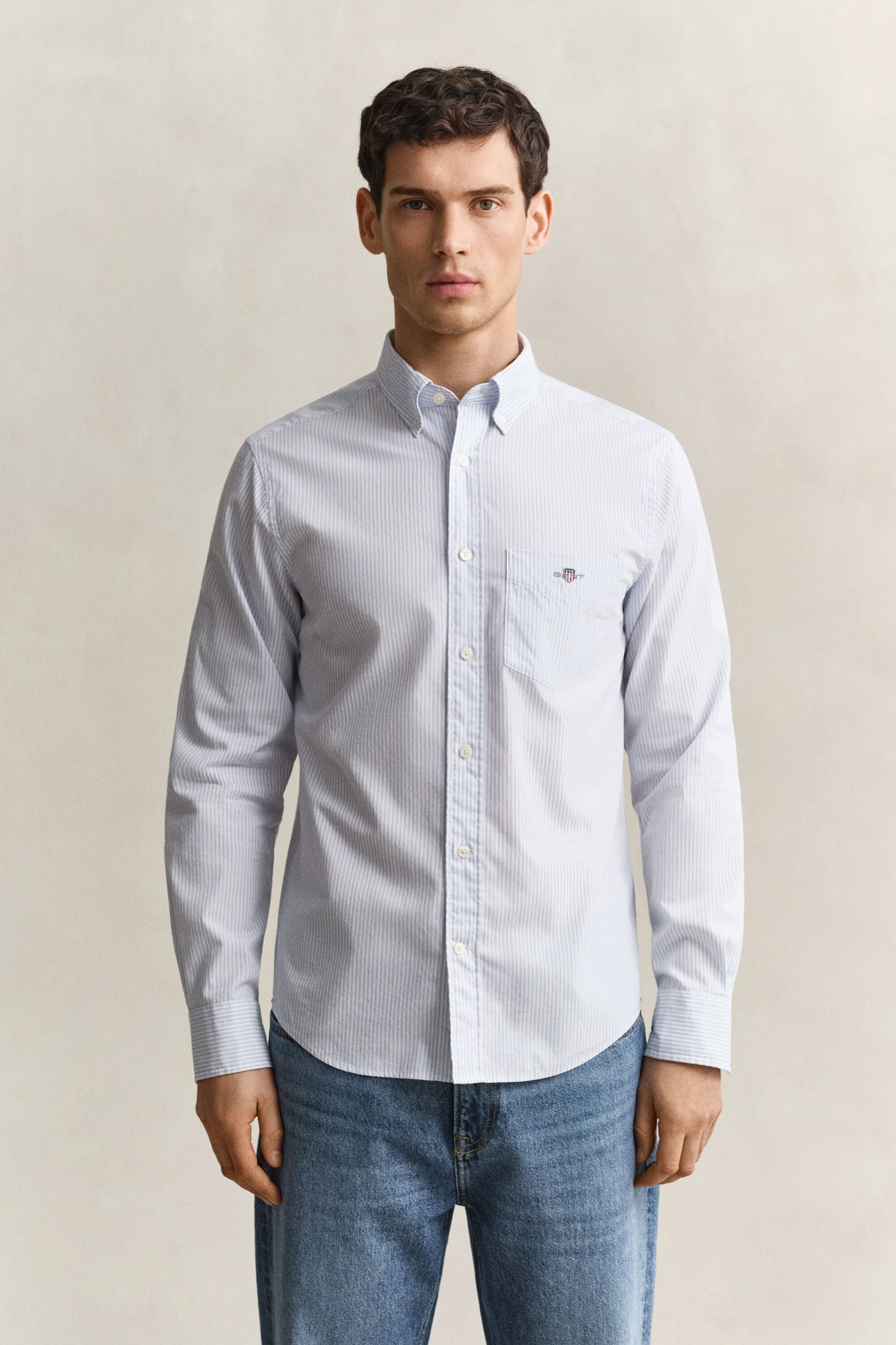 Camisa em popelina às riscas Classic regular fit