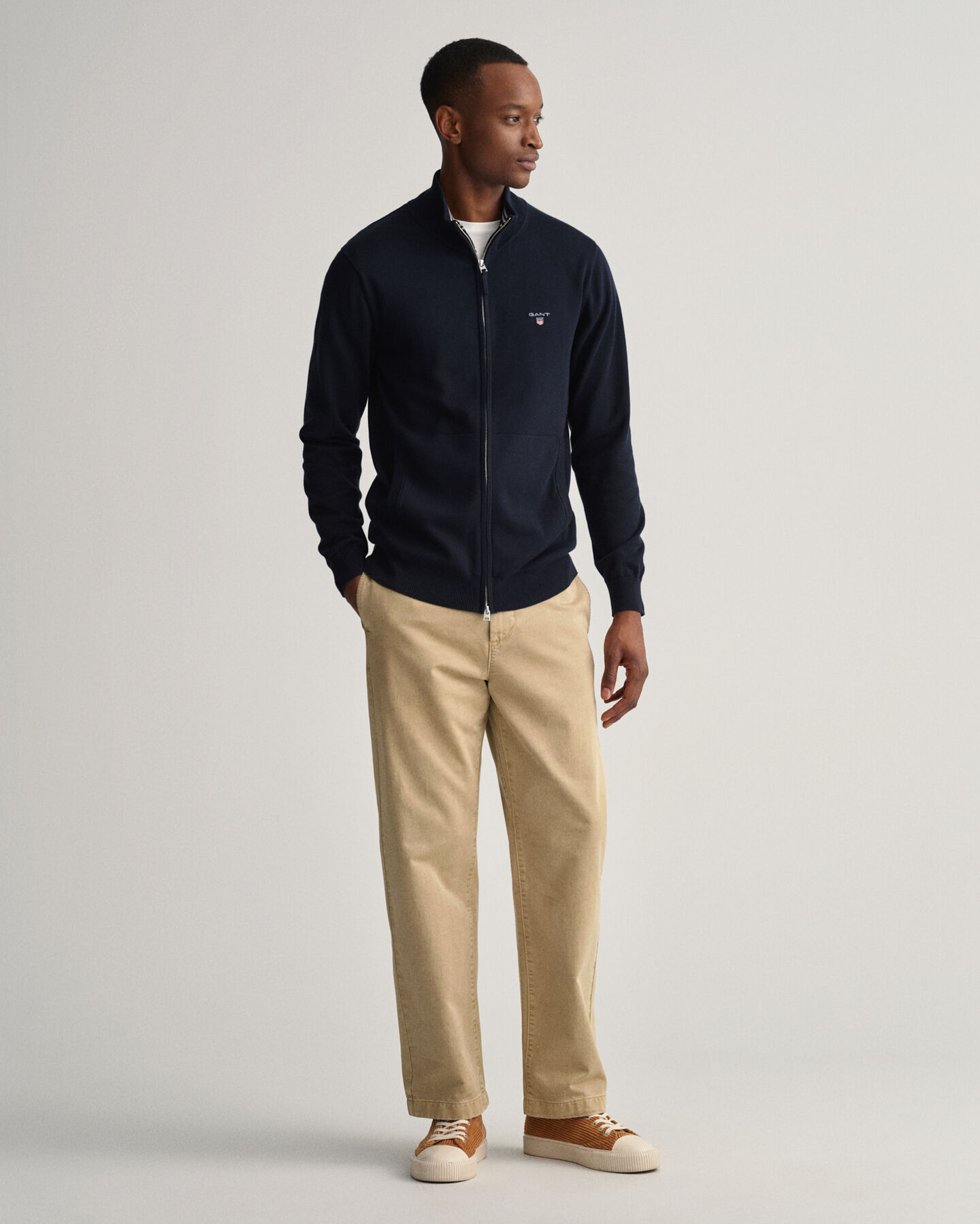 Casaco de malha em algodão com fecho de correr Classic