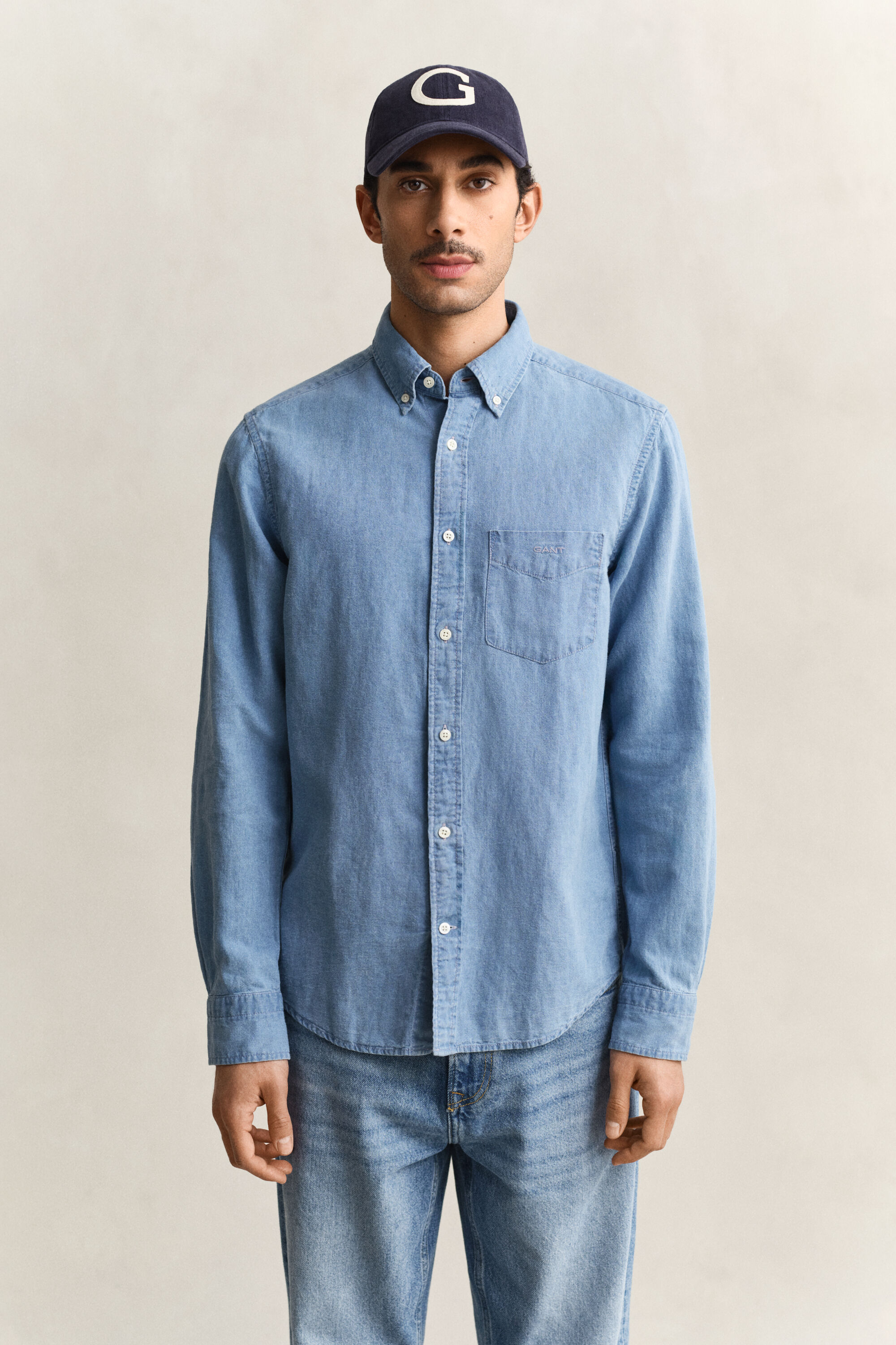 Camisa em linho e algodão índigo