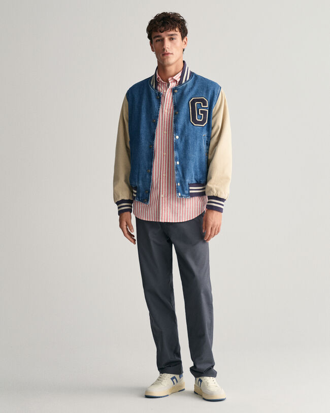 Camisa em linho e algod&atilde;o &agrave;s riscas regular fit