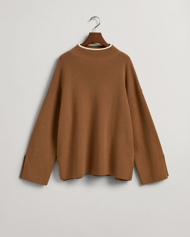 Pulover com gola alta sem dobra em malha canelada