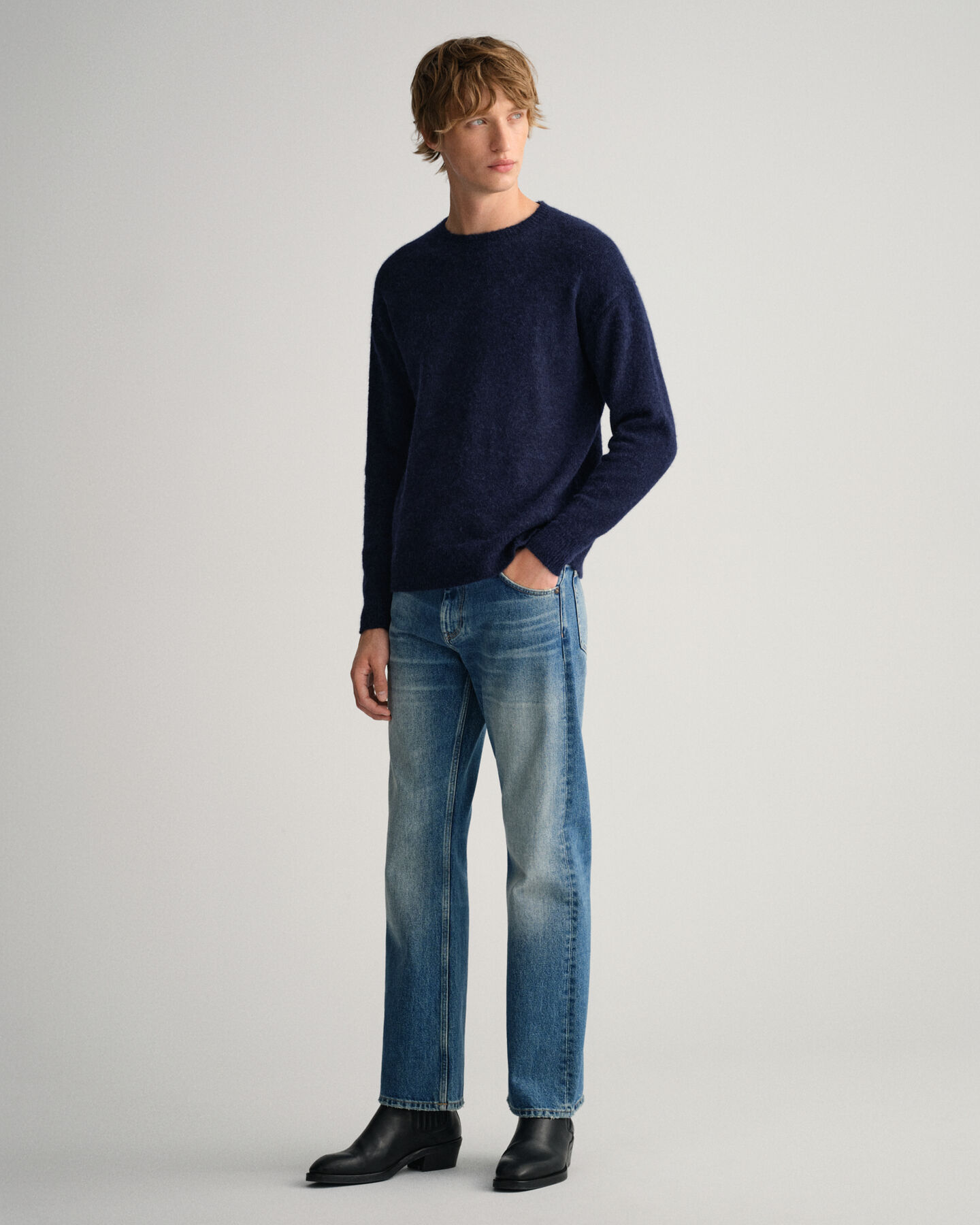 Pulover com decote redondo em mistura de alpaca