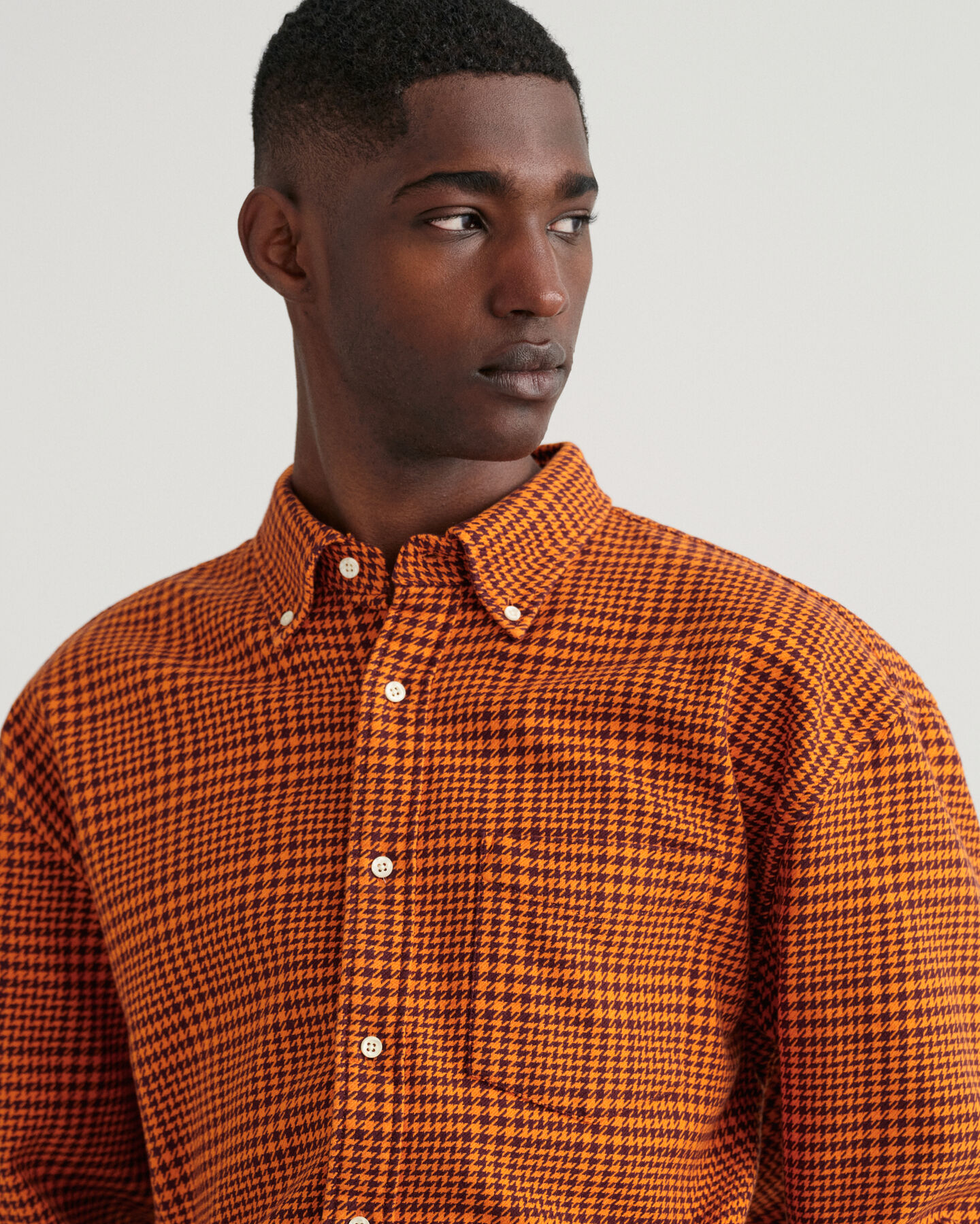 Camisa de algodão com padrão Houndstooth oversized