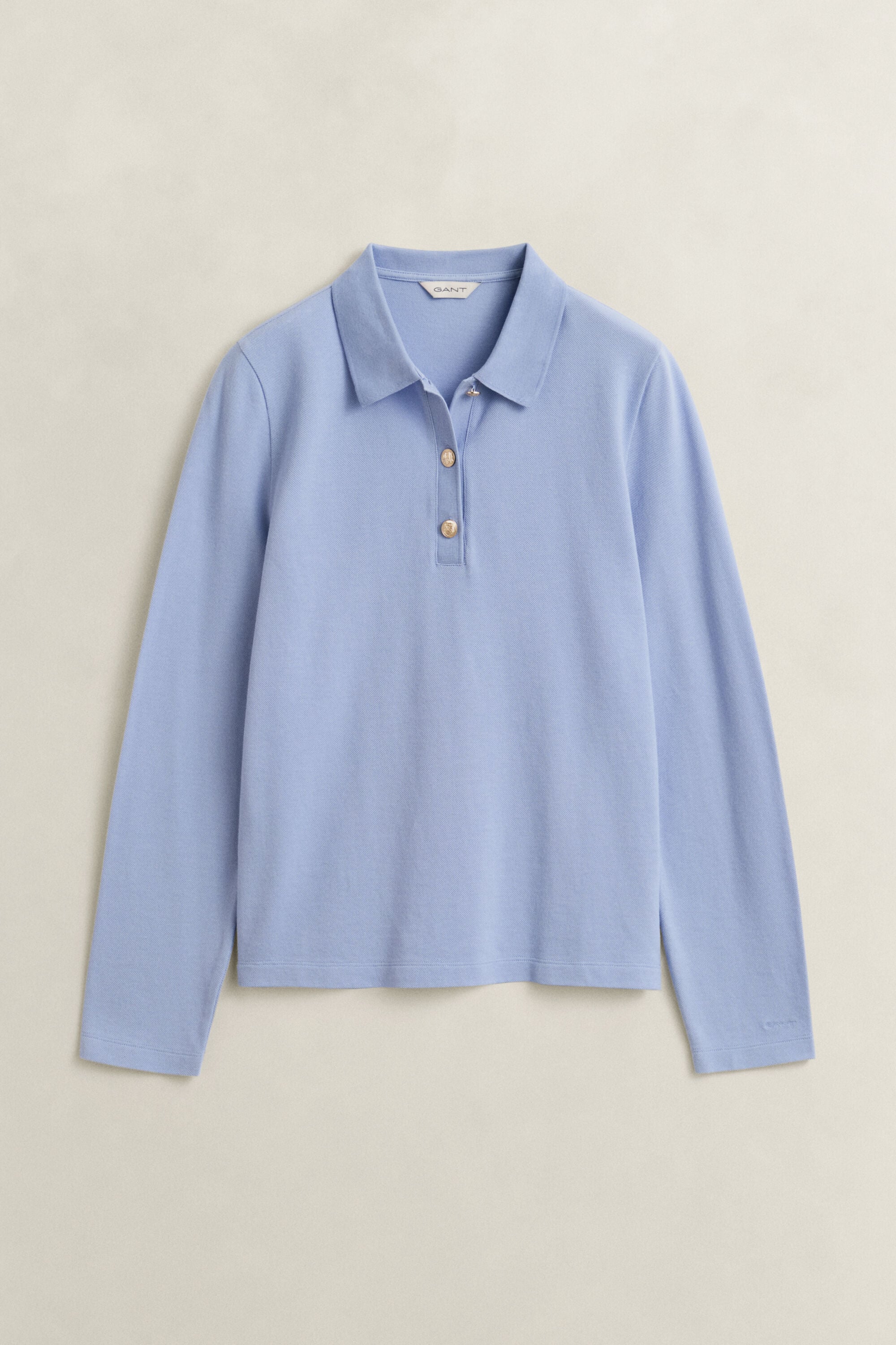 Camisola de manga comprida tipo polo em algodão piqué