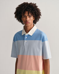 Rugger de manga curta &agrave;s riscas em bloco Retro