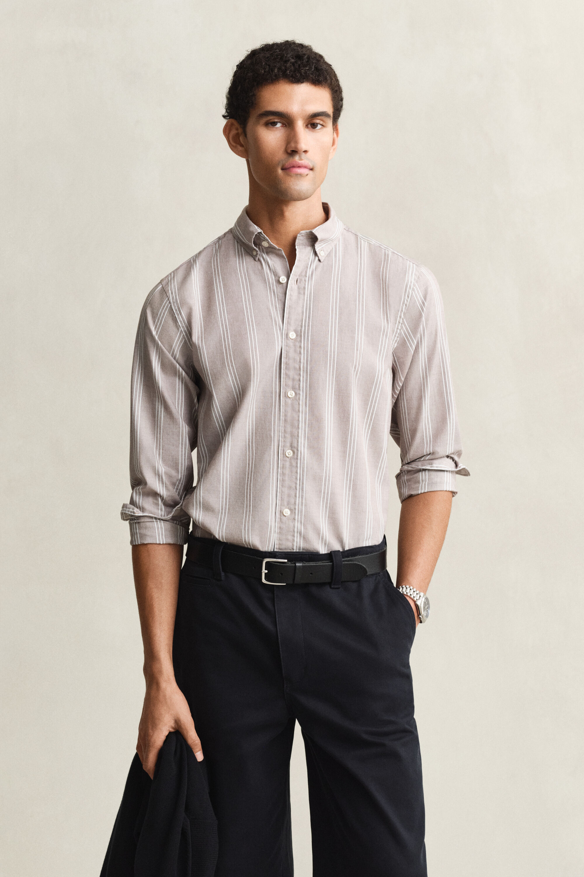 Camisa em popelina às riscas Fil-à-Fil regular fit