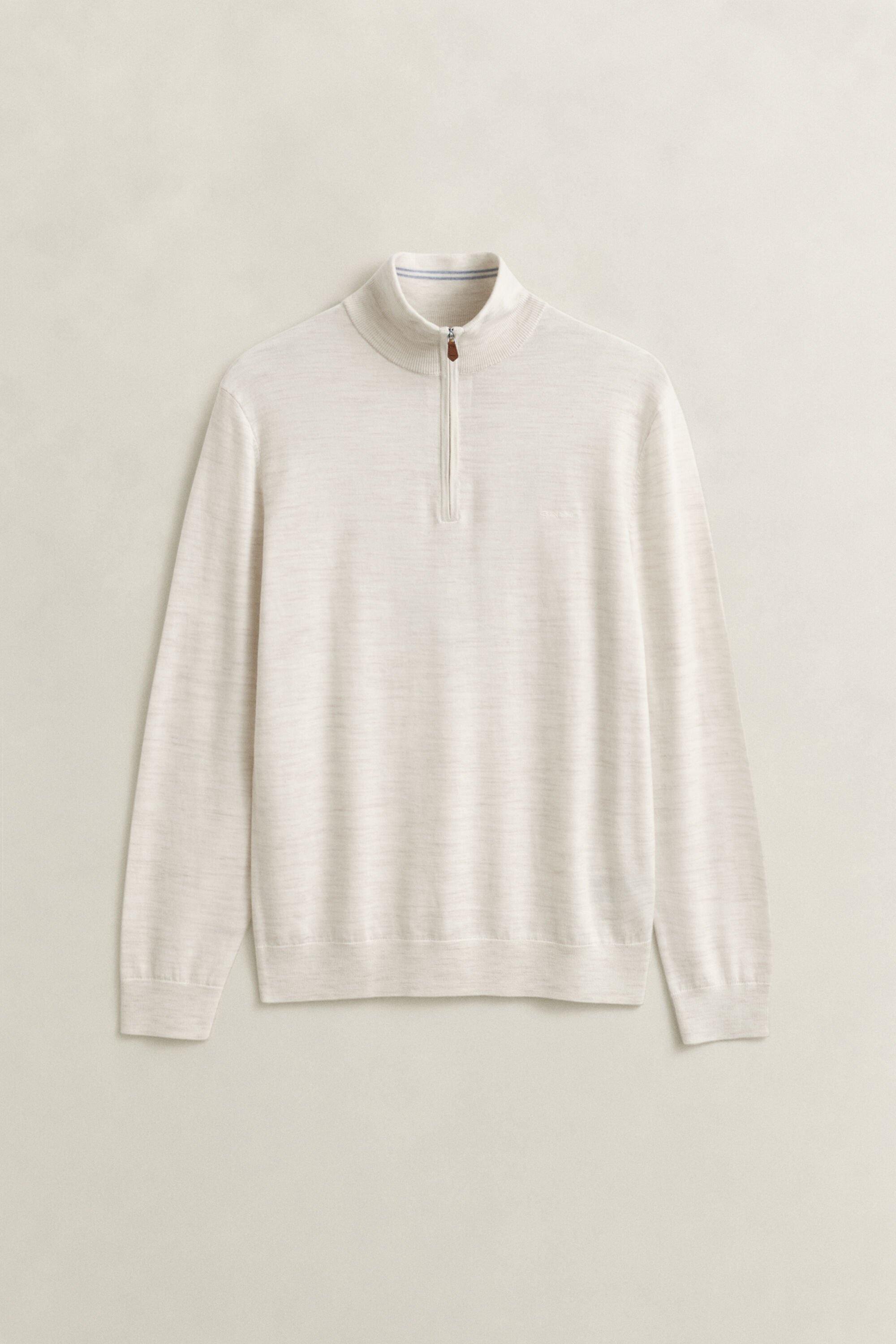 Camisola de malha com meio fecho de correr em lã de merino extrafina