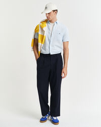 Camisa de manga curta em linho e algodão às riscas regular fit