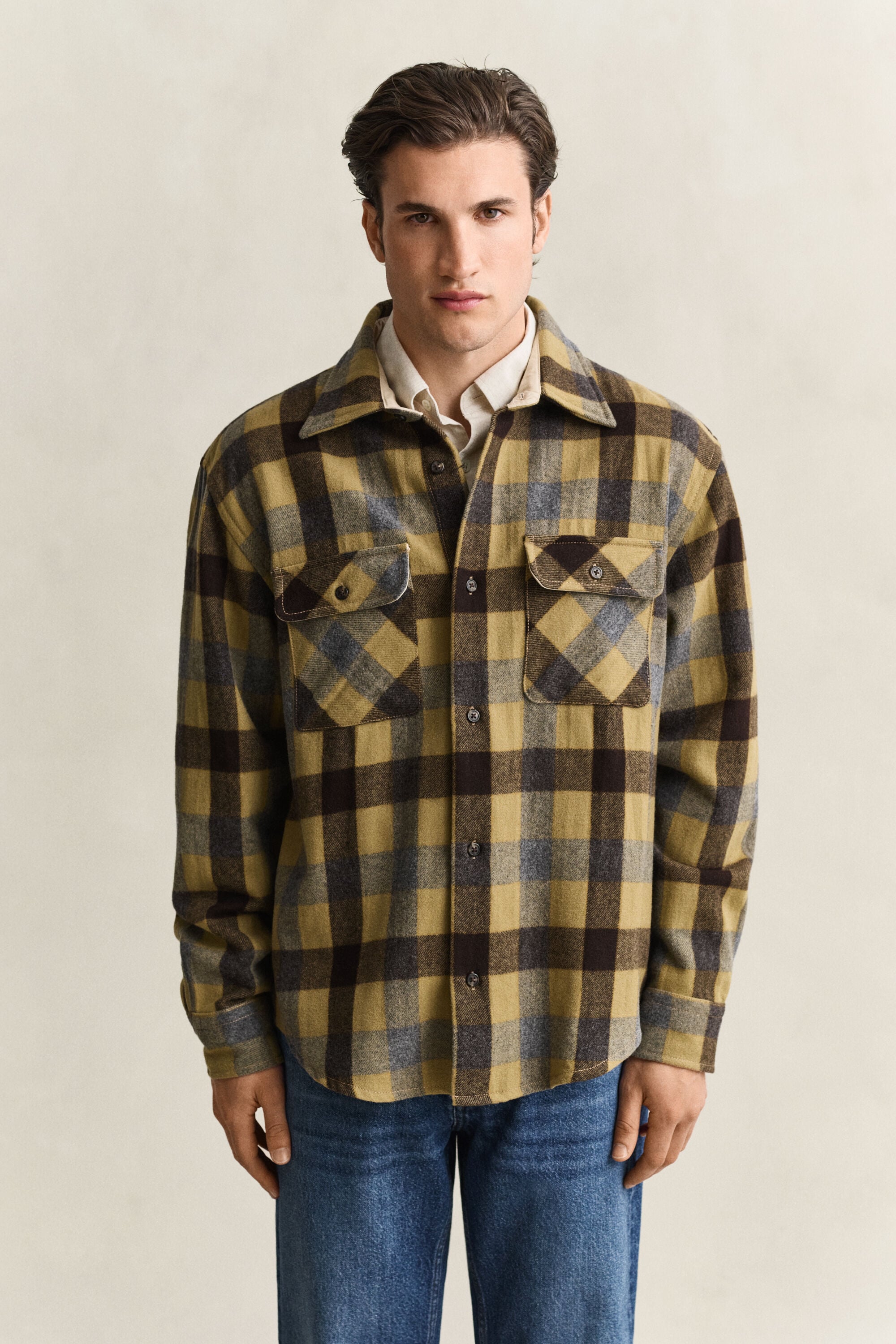 Camisa de lã com padrão de xadrez