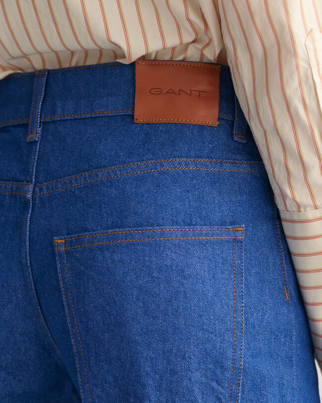 Calças de ganga azul forte com perna larga