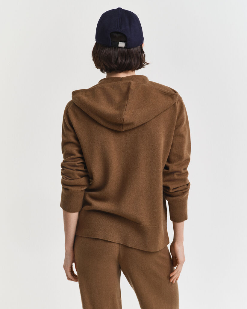 Sweatshirt com capuz e fecho em lã extrafina