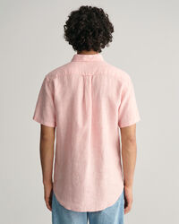 Camisa de linho com manga curta às riscas regular fit