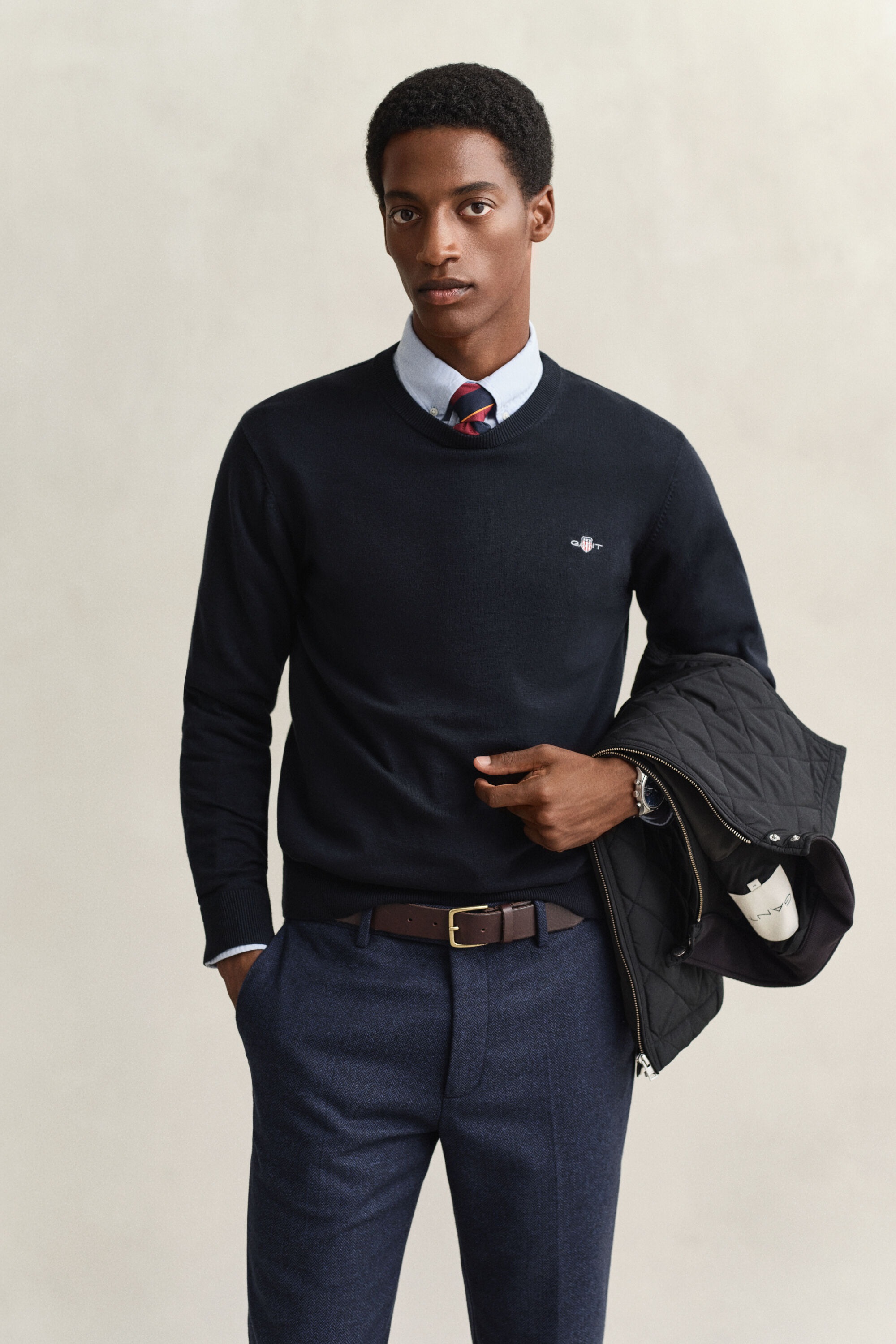 Camisola de malha com decote redondo em algodão