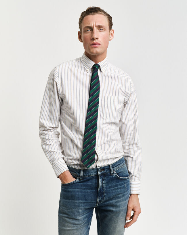 Camisa Oxford clássica às riscas regular fit