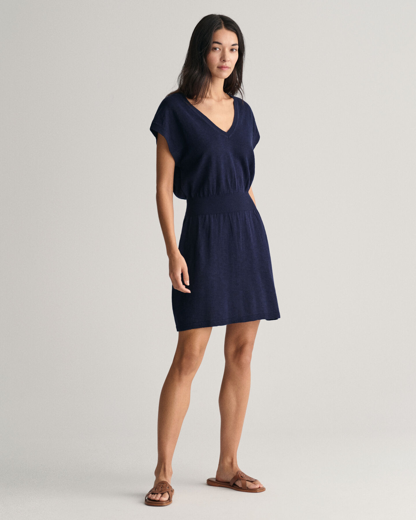 Vestido em mistura de linho