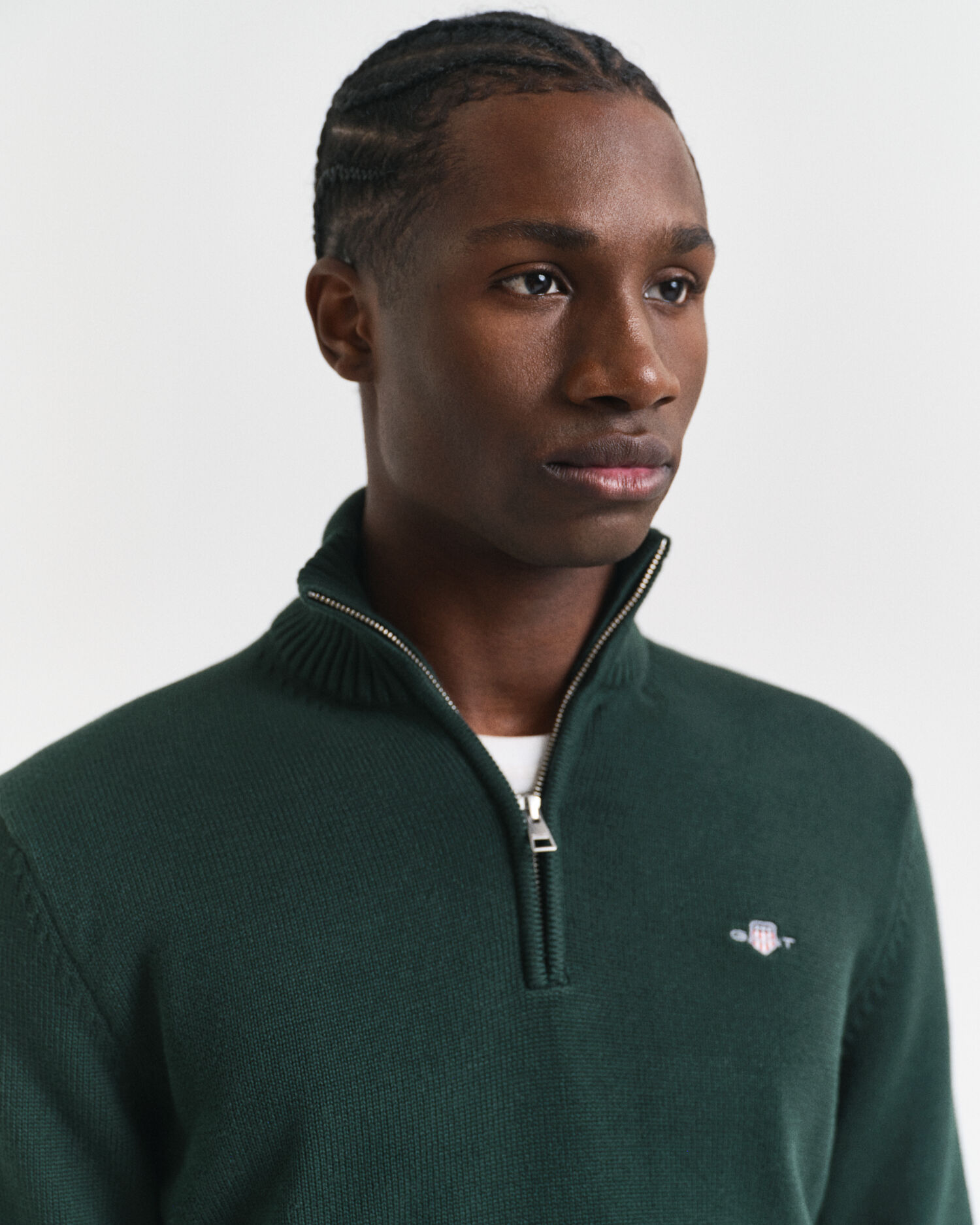 Camisola de malha em algodão com meio fecho Casual