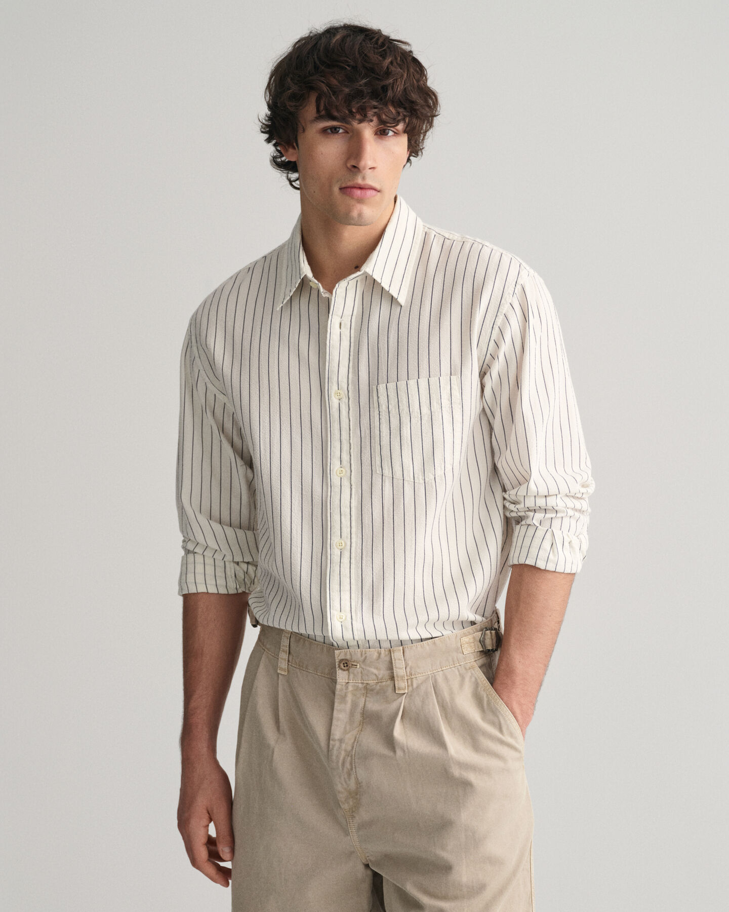 Camisa &agrave;s riscas Seersucker relaxed fit