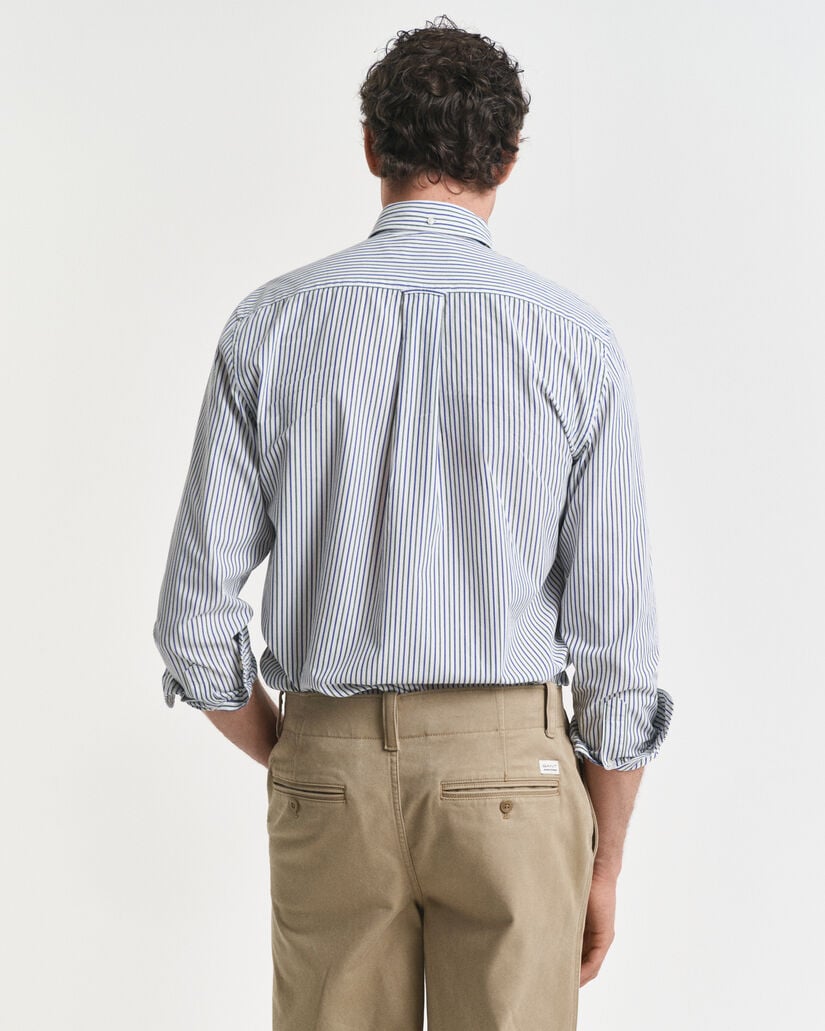 Camisa em popelina às riscas clássica regular fit