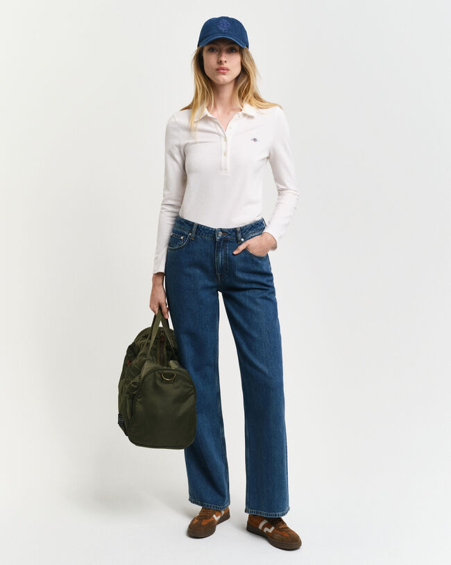 Polo de manga comprida em algodão piqué Shield