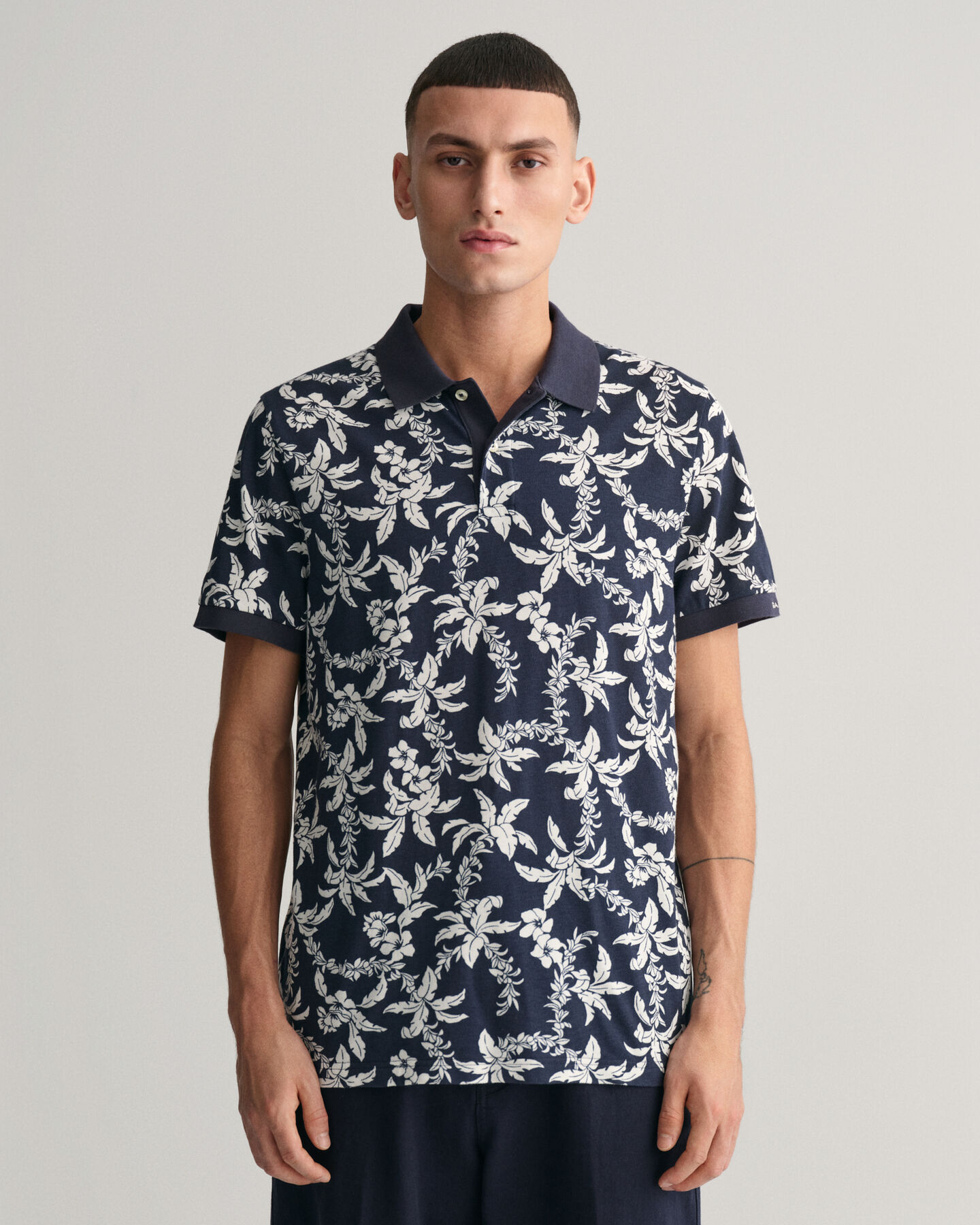 Polo em algodão piqué Palm Lei Print