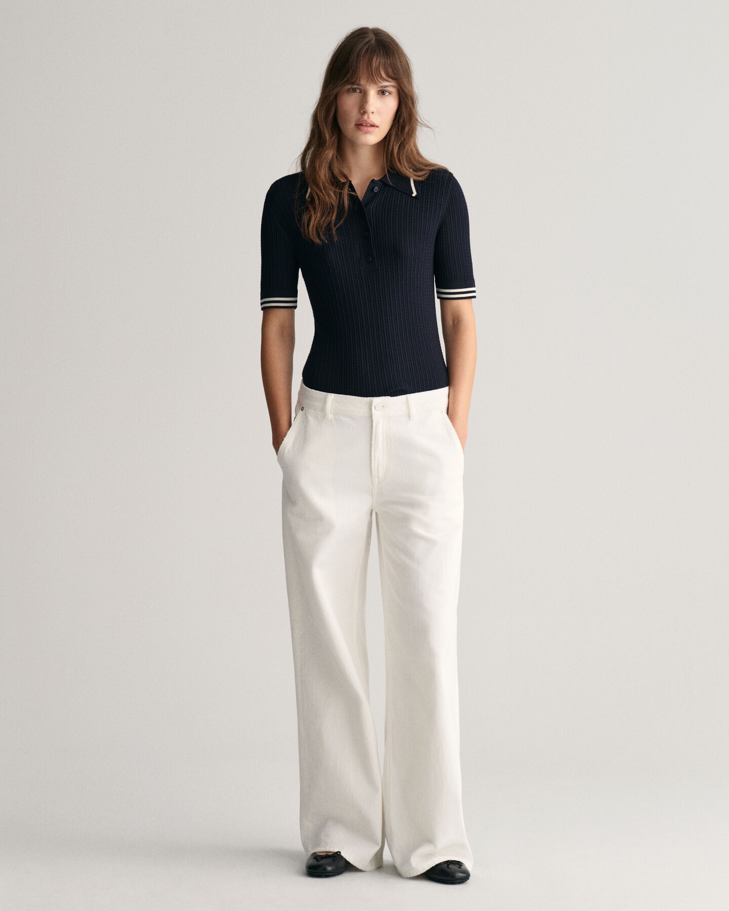 Pulover estilo polo em malha entrançada mini