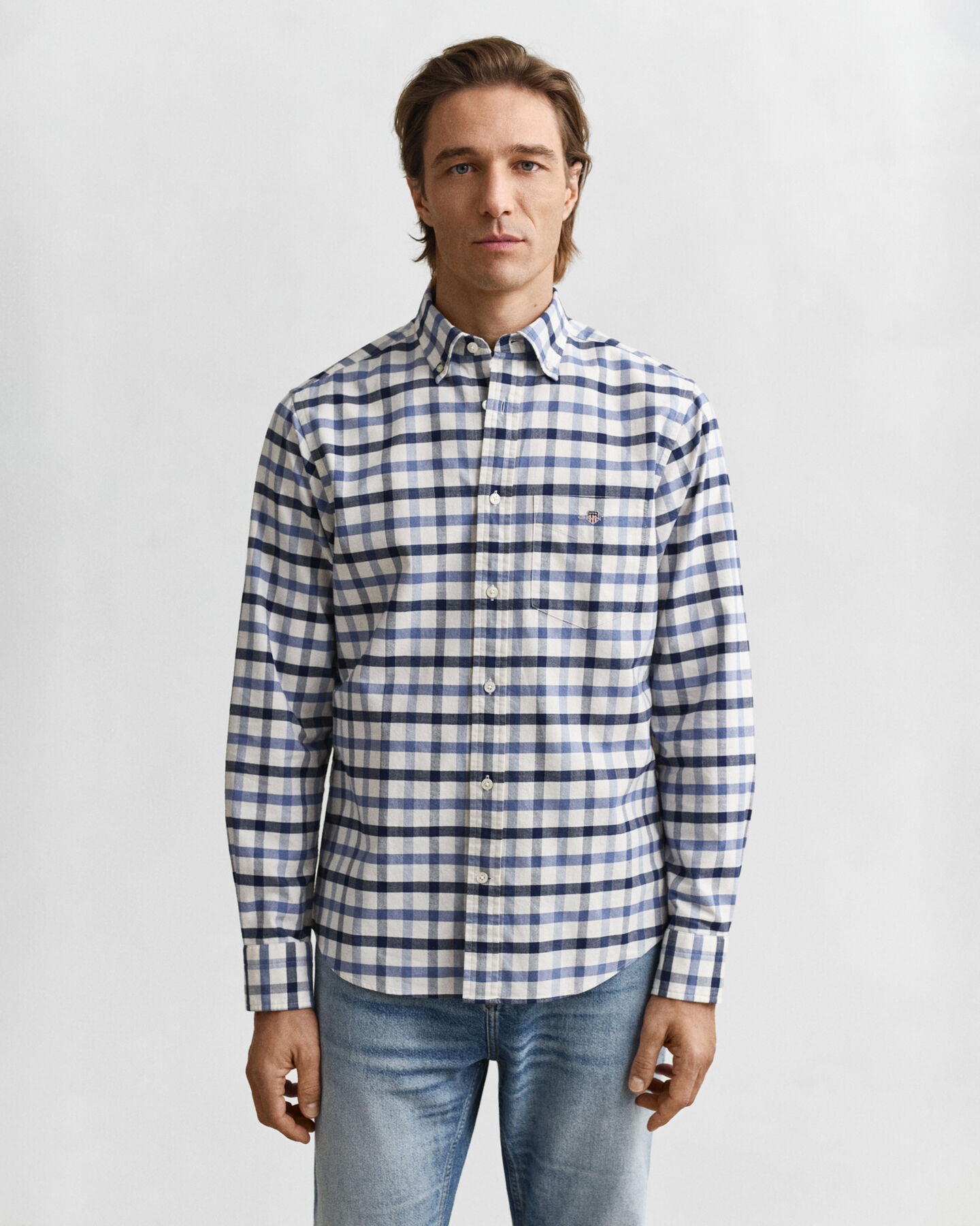 Camisa Oxford com padrão de xadrez corte normal