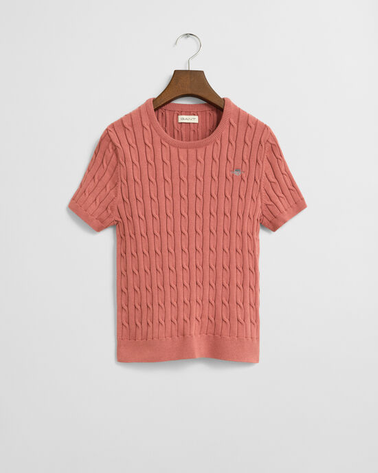 Camisola de malha entrançada em algodão com elastano de manga curta Teen Girls