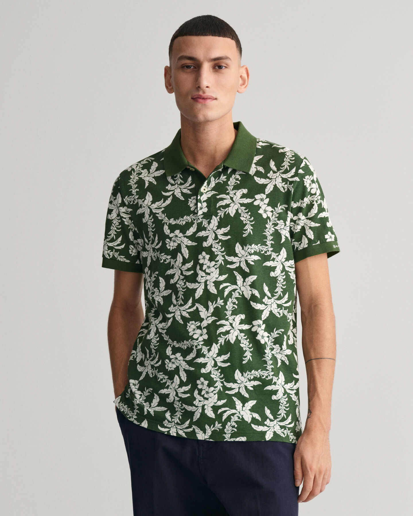 Polo em algod&atilde;o piqu&eacute; Palm Lei Print