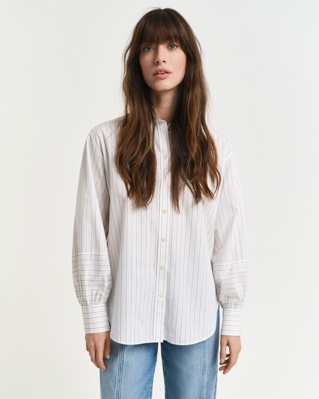 Camisa com mangas volumosas às riscas relaxed fit