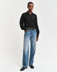 Camisa em cetim &agrave;s riscas regular fit