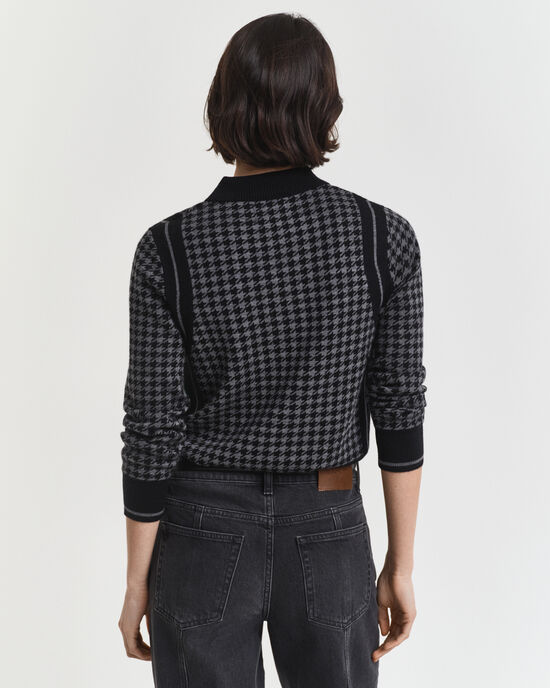 Camisola de malha estilo polo com padrão Jacquard Houndstooth