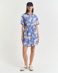 Vestido-camisa em linho com estampado floral