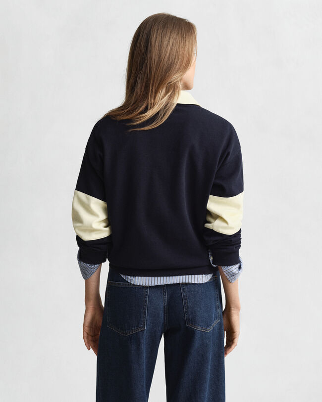 Rugger em algodão piqué com bloco de cor texturizado