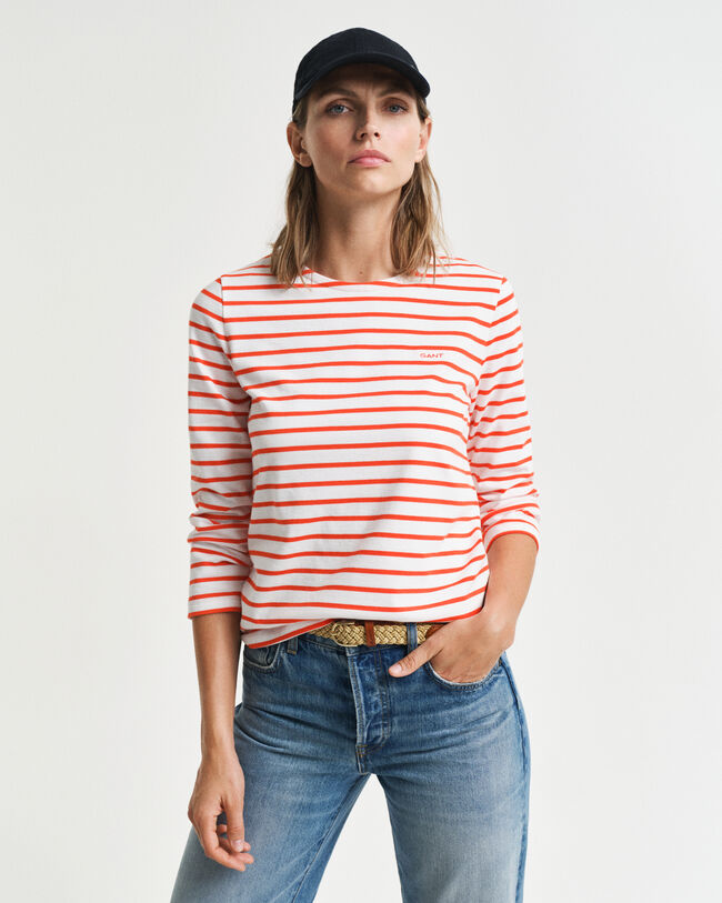 T-shirt com mangas a 3/4 e riscas de marinheiro