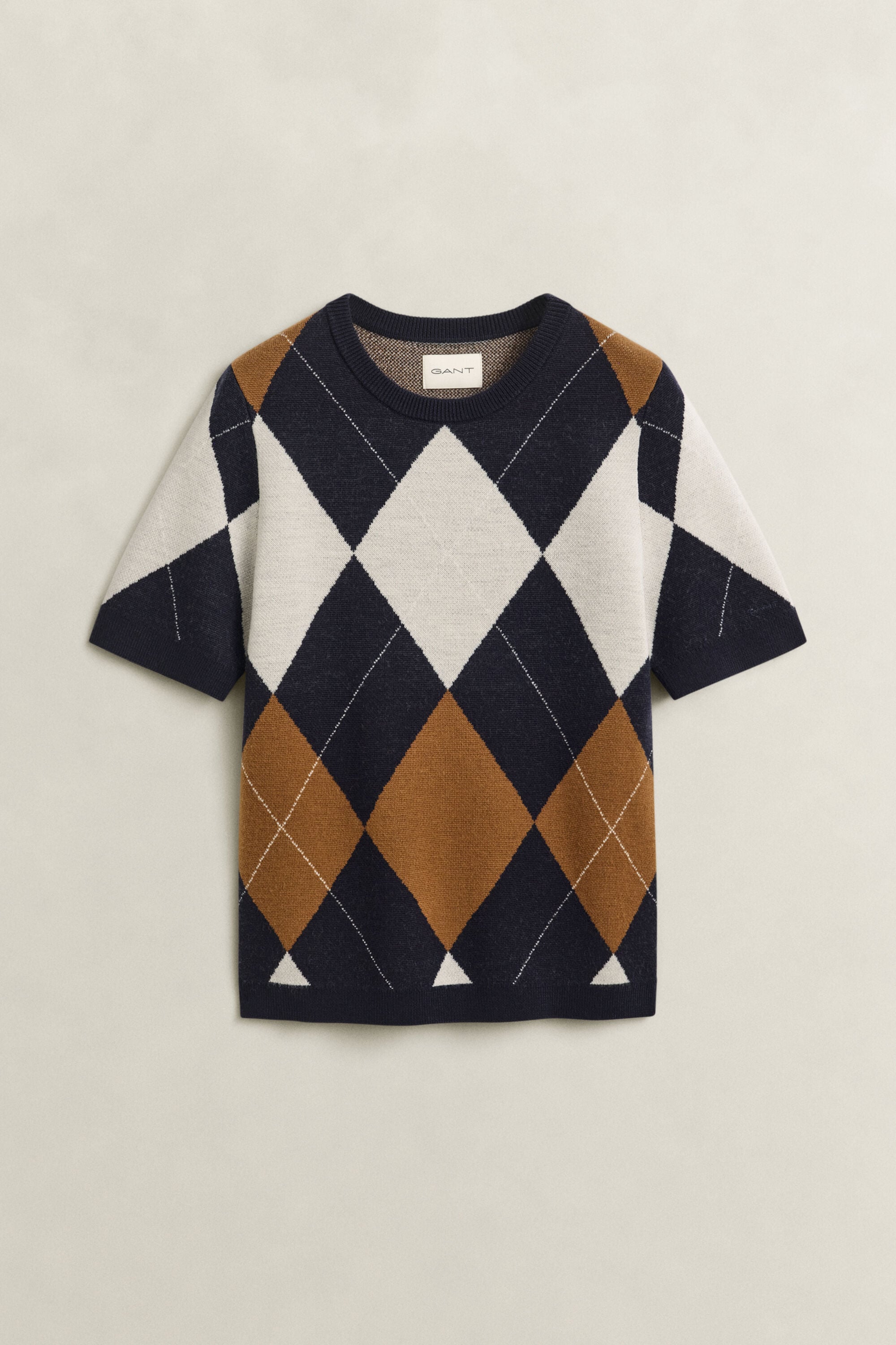 Camisola de malha com manga curta em lã Argyle