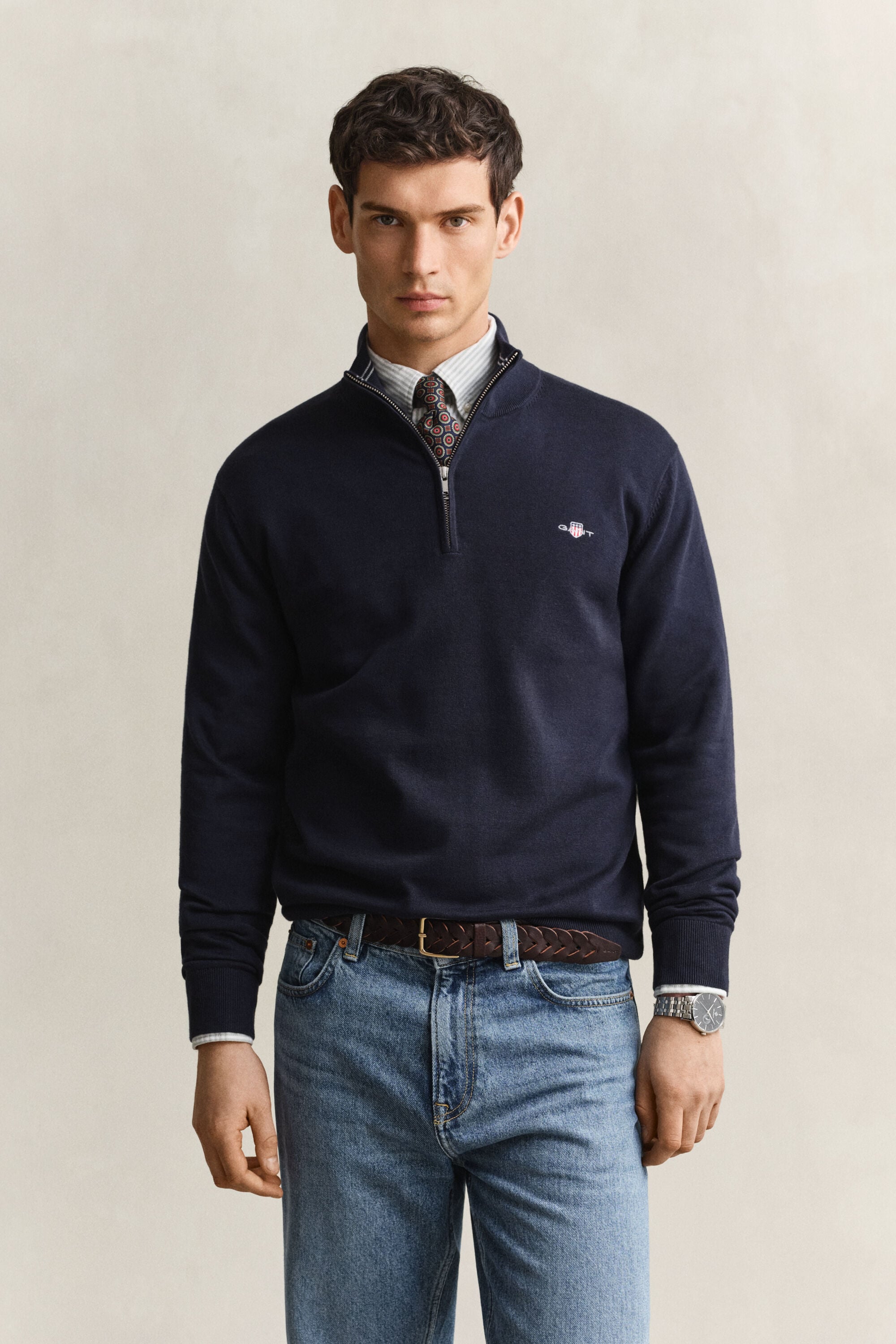 Sweatshirt com meio fecho em algodão clássico