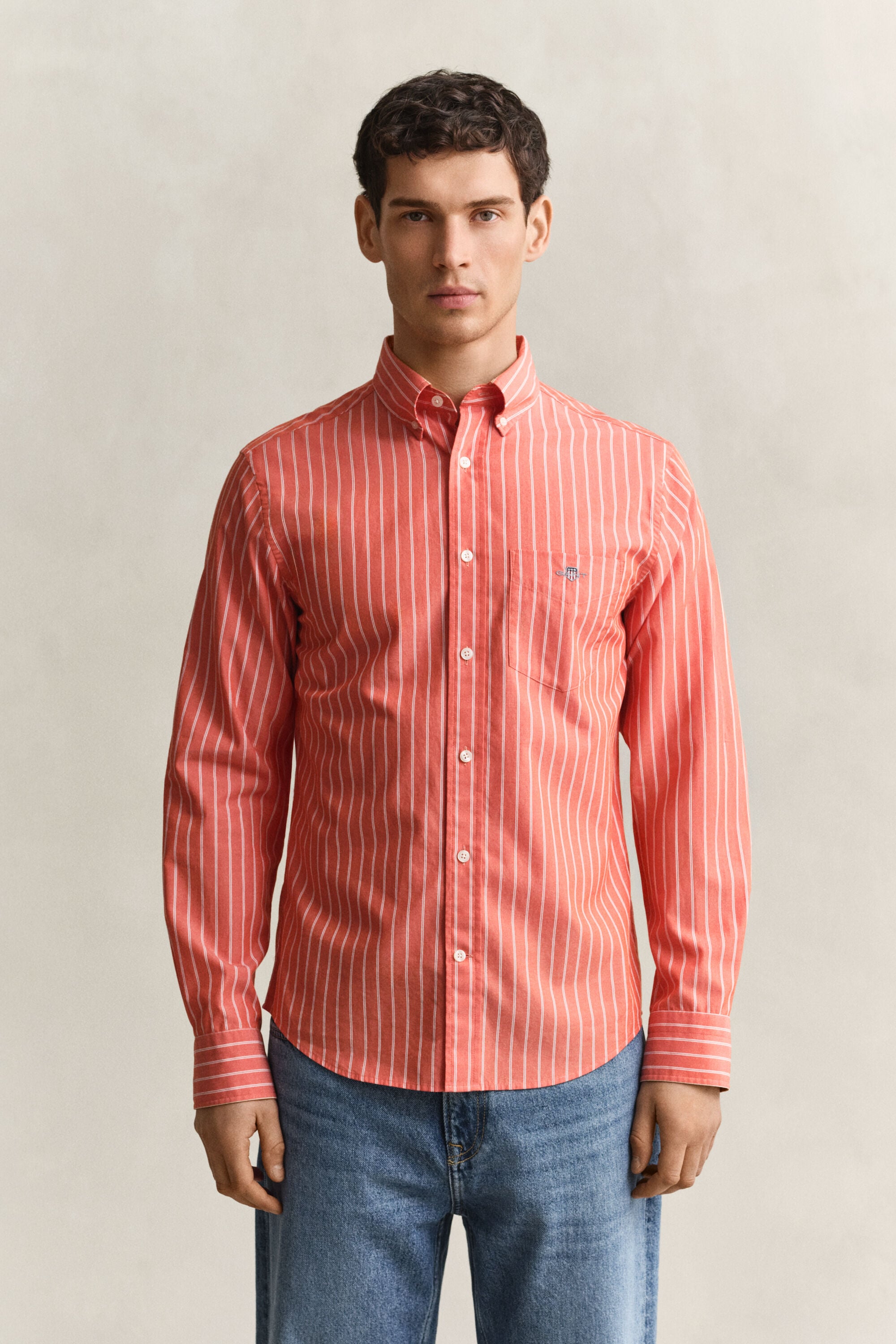 Camisa em popelina às riscas Classic